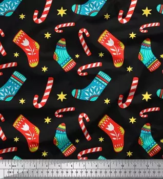 Черные японские носки и конфеты Soimoi из японской креп-сатиновой ткани с принтами на ткани длиной 42 дюйма 42 Inch Wide - Cotton Voile чёрный