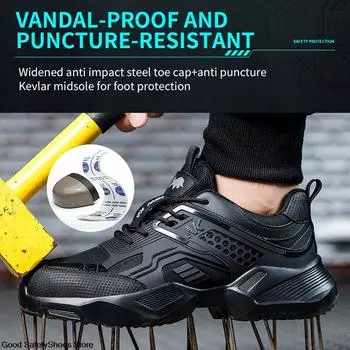 Черные рабочие кроссовки, мужская и женская защитная обувь, дышащие легкие рабочие кроссовки, мужская обувь с нескользящим стальным носком, защитная обувь 36
