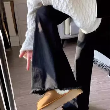 Черные расклешенные джинсы с высокой талией для девочек — эластичные, утягивающие и универсальные для лета Large чёрный