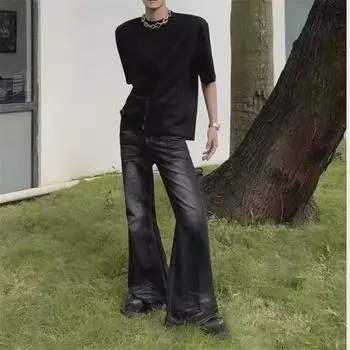 Черные расклешенные джинсы в стиле ретро для мальчиков — повседневные и универсальные (2024) Large чёрный