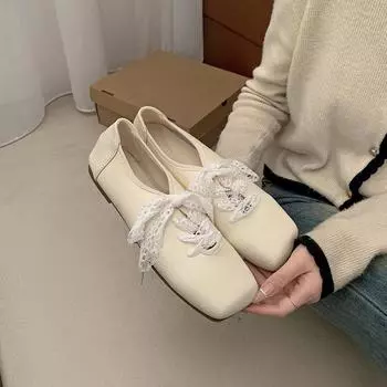 Черные ретро балетки французские туфли на плоской подошве с квадратным носком женские универсальные туфли Мэри Джейн на весну 2025 года 35 чёрный