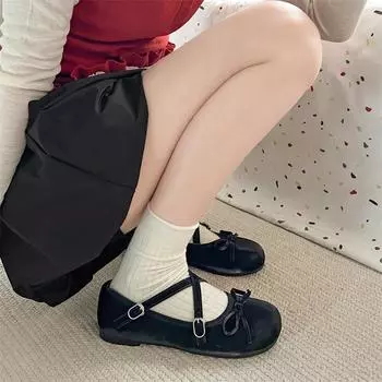 Черные ретро французские туфли на плоской подошве женские новые весенние балетки 2025 года с неглубоким вырезом универсальные юбки туфли Мэри Джейн 35 чёрный