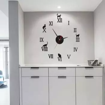 Черные римские цифры настенные часы кошачий дизайн DIY настенные часы для гостиной спальни современный домашний декор настольные настенные часы чёрный