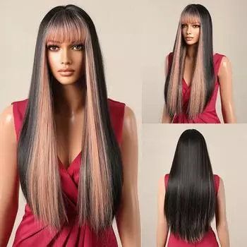 Черные розовые парики с подсветкой для женщин, длинные прямые синтетические волосы, парик, розовые цветные искусственные волосы для косплея в стиле Лолиты