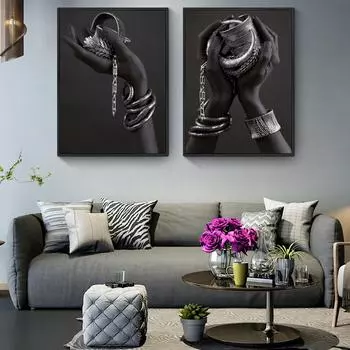 Черные руки держат серебряные украшения, настенные художественные плакаты и принты, современное африканское искусство, холст, картины, декоративные картины на стену дома 20x30cm