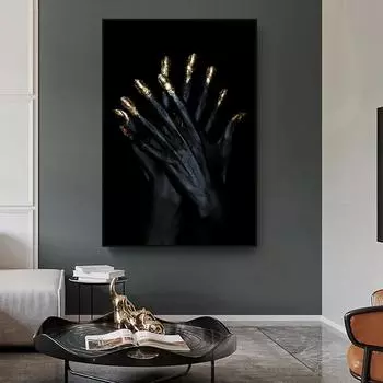 Черные руки, холст, картина на стене, женские постеры с золотыми ногтями и принты, скандинавское настенное искусство, домашний декор, модульные картины 20x30cm