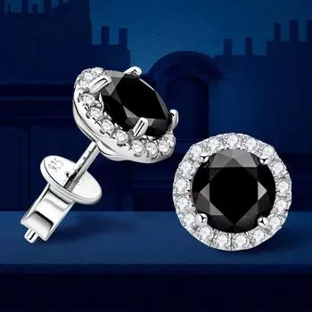 Черные серьги-гвоздики из муассанита 6 мм для женщин и мужчин, серьги из стерлингового серебра 925 пробы с бриллиантами Halo, серьги с бриллиантами для свадебной вечеринки, ювелирные изделия, подарок 0.8ct 1 Pair