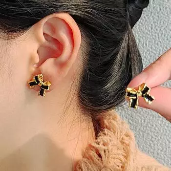 Черные серьги-гвоздики с бантиками, женские серьги в стиле ретро, высококачественный дизайн, серьги