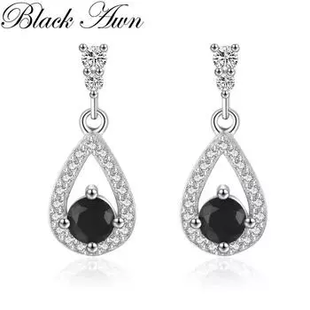 Черные серьги-гвоздики с черным камнем и черным камнем для женщин