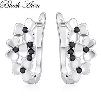 Черные серьги-капли в форме цветка, черные ювелирные изделия для женщин, подарочные серьги-кольца