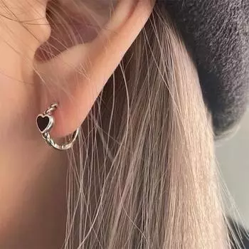 Черные серьги-кольца в форме сердца, темперамент, простые, инкрустированные, для женщин, свадебные украшения, аксессуары чёрный