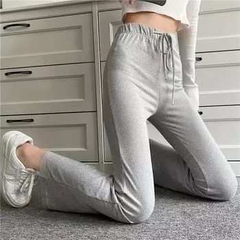 Черные серые драпированные штаны для йоги с высокой талией, корейский стиль, облегающий, расклешенный, домашняя одежда L чёрный