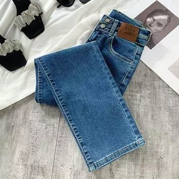 Черные серые модные уличные длинные джинсы женские винтажные с высокой талией миниатюрные эластичные обтягивающие брюки с маленькой ногой утягивающие леггинсы-карандаш 26 чёрный