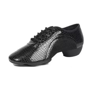 Черные сетчатые кожаные туфли для латиноамериканских танцев на мягкой подошве, женские туфли для модерн-джаза, туфли для преподавателей, туфли для квадратного танца 34 чёрный