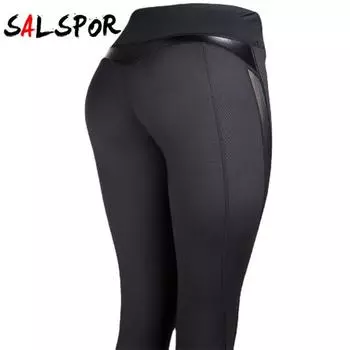Черные сетчатые штаны для йоги из искусственной кожи, спортивные брюки для фитнеса, леггинсы женские