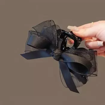 Черные сетчатые заколки-когти для волос с бантом, большие заколки для волос в виде когтей акулы, заколки-банты для хвоста, женские аксессуары для волос