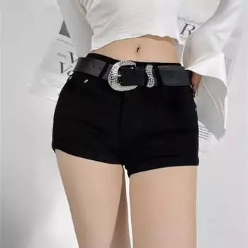 Черные сексуальные готические джинсовые шорты, женские облегающие уличные шорты с низкой талией, летняя уличная одежда Y2k, модные женские туфли в стиле панк S чёрный