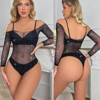 Черные сексуальные колготки Прозрачное сетчатое белье Самый сексуальный боди Сексуальные чулки Обнажающие плечи Блестящие топы Порно аксессуары One Size