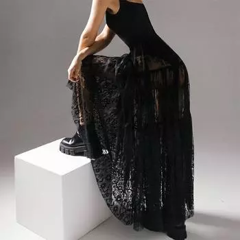 Черные сексуальные прозрачные женские юбки с кружевным цветочным узором, ажурная юбка с высокой талией и большим подолом, летняя новая модная женская одежда S белый