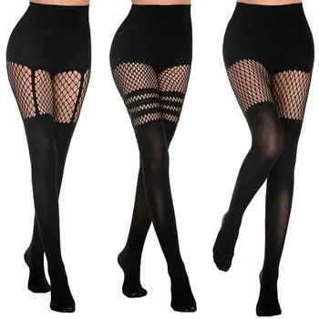 Черные шелковые чулки сексуальные ажурные носки женские высокие шелковые обтягивающие чулки One size чёрный