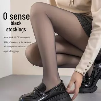Черные шелковые и бархатные утолщенные колготки - женские зимние двойные чулки с эффектом голых ног 120g, connected feet чёрный