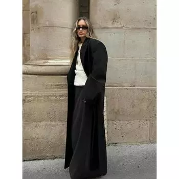 Черные шерстяные смеси длинные пальто для женщин элегантные подплечники однобортное пальто с лацканами новое женское высокое уличное пальто S чёрный