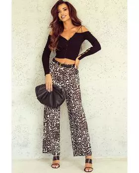 Черные широкие брюки Azura Exchange с высокой талией 10 US леопардовый