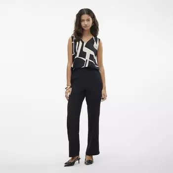 Черные широкие брюки с завышенной талией Женское VERO MODA XS чёрный