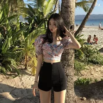 Черные шорты, женские летние верхняя одежда, плотные эластичные повседневные брюки с высокой талией, сексуальные тонкие брюки Ins Tide XXXXXL чёрный