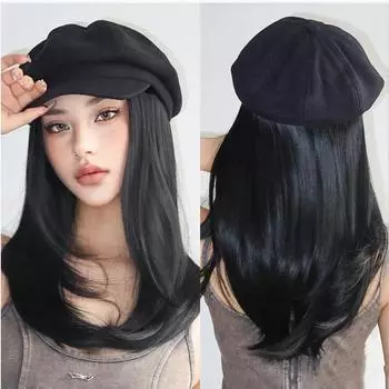 Черные синтетические парики с шапочкой, длинные многослойные прямые парики, шапочка для газетчика, накладные волосы для женщин, естественный вид, термостойкие