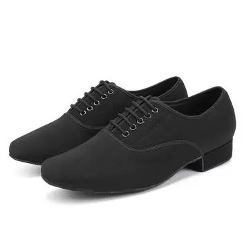 Черные современные танцевальные туфли на каблуке 2,5 см, мужские туфли из ткани Оксфорд, стандартная обувь для бальных танцев, танцевальная обувь для соревнований 38 чёрный