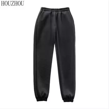 Черные спортивные штаны, женские корейские повседневные базовые брюки с карманами, классические офисные женские шикарные брюки S чёрный