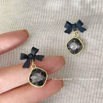 Черные стеклянные серьги-бантики для женщин, ниша, элитные и элегантные, серьги, сладкая осень и зима золотистый