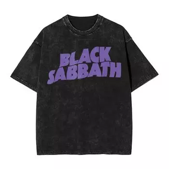 Черные Субботы Фиолетовый Логотип Выстиранные Футболки Уличная Одежда Модные Футболки Футболки Топы Мужские Женские 100% Хлопок Оверсайз Лето S