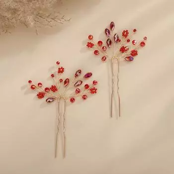 Черные Свадебные Украшения для Головы Розовые Заколки Кристальные Головные Уборы Красные Женские Свадебные Аксессуары для Волос Синие Украшения для Головы Подружек Невесты 4 ШТ.