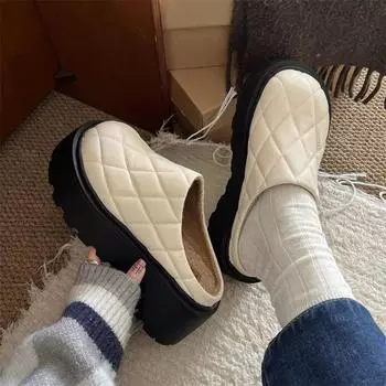 Черные тапочки-мешки на толстой подошве для верхней женской одежды 2025 года, новые зимние бархатные теплые туфли с одной педалью 35 коричневый