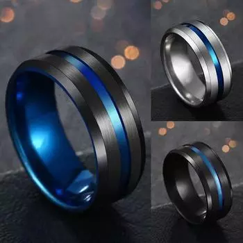 Черные титановые кольца с радужными канавками для мужчин и женщин, обручальные кольца 8 мм, модные ювелирные изделия, аксессуары из нержавеющей стали 12 серебряный