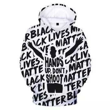Черные толстовки с 3D принтом Lives Matter, толстовки для мужчин и женщин, пуловер с длинными рукавами, повседневная модная одежда для мальчиков и девочек S