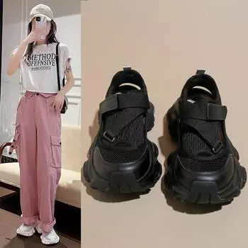 Черные толстые полые сандалии женские летние сетчатые дышащие спортивные повседневные туфли Pops новый дизайн роскошная женская обувь 35 белый