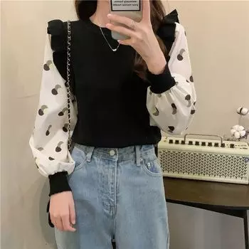 Черные трикотажные женские футболки, топы с длинными рукавами из ледяного шелка для девочек, футболки Y2K, повседневные футболки для женщин M белый