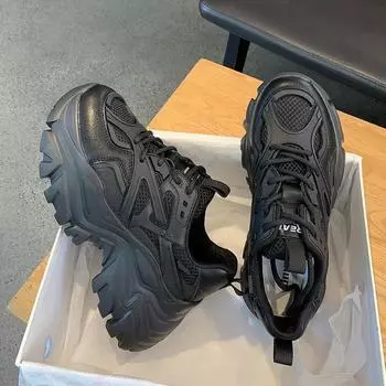 Черные туфли Daddy женские Ins модные жареные уличные весенние новые толстые подошвы увеличены за счет универсальной повседневной женской обуви модные 35