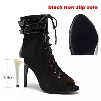 Черные туфли для латиноамериканских танцев, женские джазовки, высокие каблуки, мягкая подошва, современная обувь для танцев в стиле стальной трубы, со шнуровкой 35