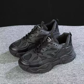 Черные туфли для папы, женские летние и весенние новые универсальные кроссовки на платформе 35 чёрный