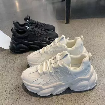 Черные туфли для папы, женские, удобные, корейская версия, универсальные, толстая подошва, студенческая спортивная обувь на весну и осень 35 белый