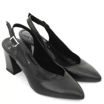 Черные туфли из натуральной кожи с острым носком на высоких толстых каблуках с открытой спиной Женская летняя обувь