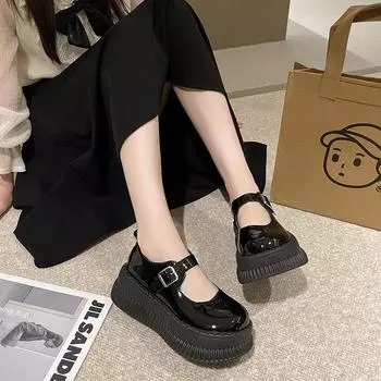 Черные туфли-лодочки с круглым носком и толстой подошвой для женщин, весна и осень 2024 г., новые неглубокие черные туфли Мэри Джейн в стиле ретро 35
