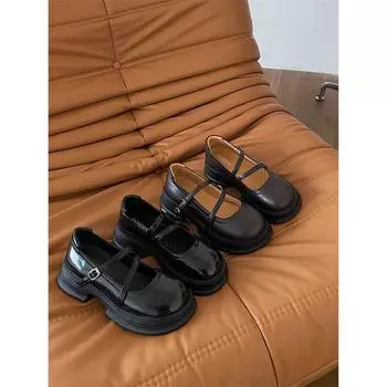 Черные туфли-лодочки в ретро-британском стиле из кожи, женские летние туфли на платформе и толстом каблуке, французские туфли Мэри Джейн 35 коричневый