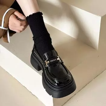 Черные туфли-лоферы на платформе, женские ретро-туфли на толстом каблуке, британский стиль, униформа, маленькие кожаные туфли 35