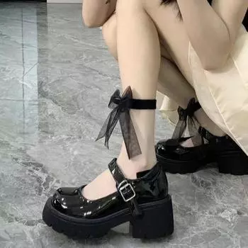 Черные туфли Мэри Джейн на высоком каблуке для женщин, винтажные туфли для девочек, для студентов, туфли на платформе JK, женские туфли с пряжкой на щиколотке, туфли в стиле Лолиты для вечеринки 35 чёрный