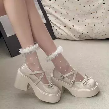 Черные туфли Мэри Джейн с круглой головкой и толстой подошвой, женские туфли из кожи с юбкой и французским толстым каблуком 35